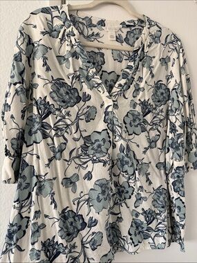 Caslon Cream Tunic with Blue Floral Print
